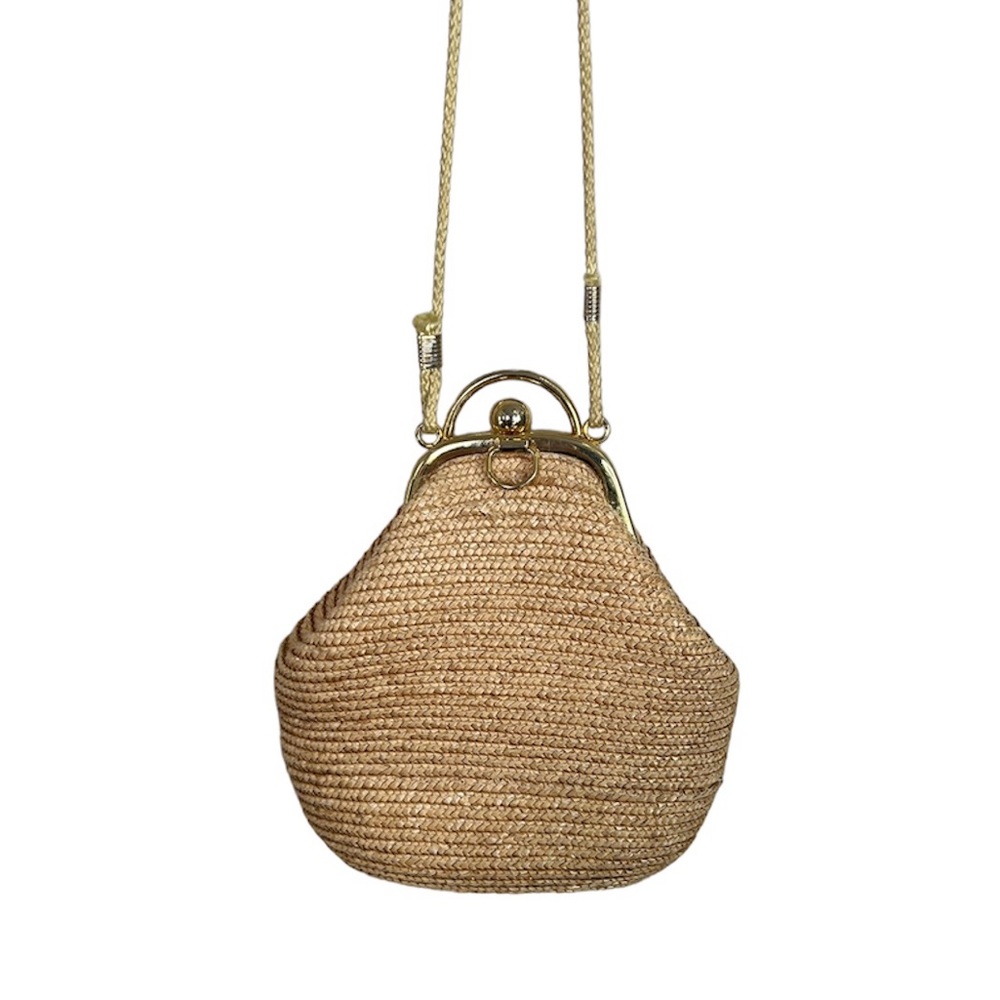 Vintage LA REGALE LTD Summer Straw Framed Gold Clasp Small Bag